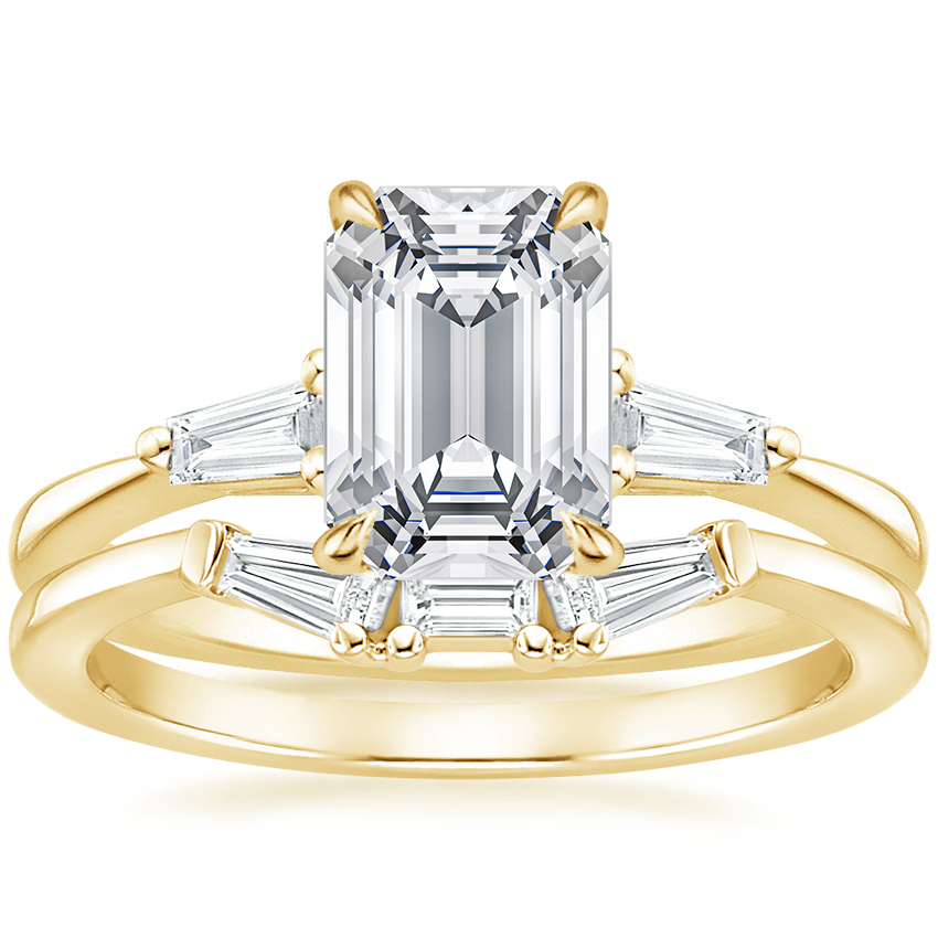18K Yellow Gold Quinn Diamond Ring with Tapered Baguette Diamond Ring